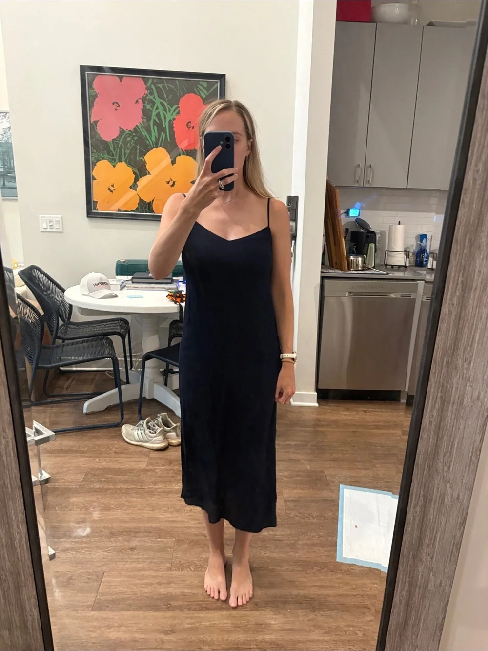 J. Crew Navy Slip Midi Dress with Thin Straps